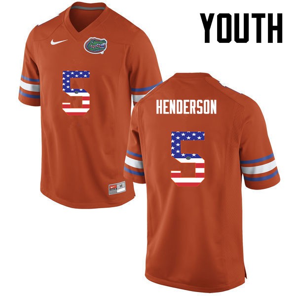 Florida Gators Youth #5 CJ Henderson College Football USA Flag Fashion Orange